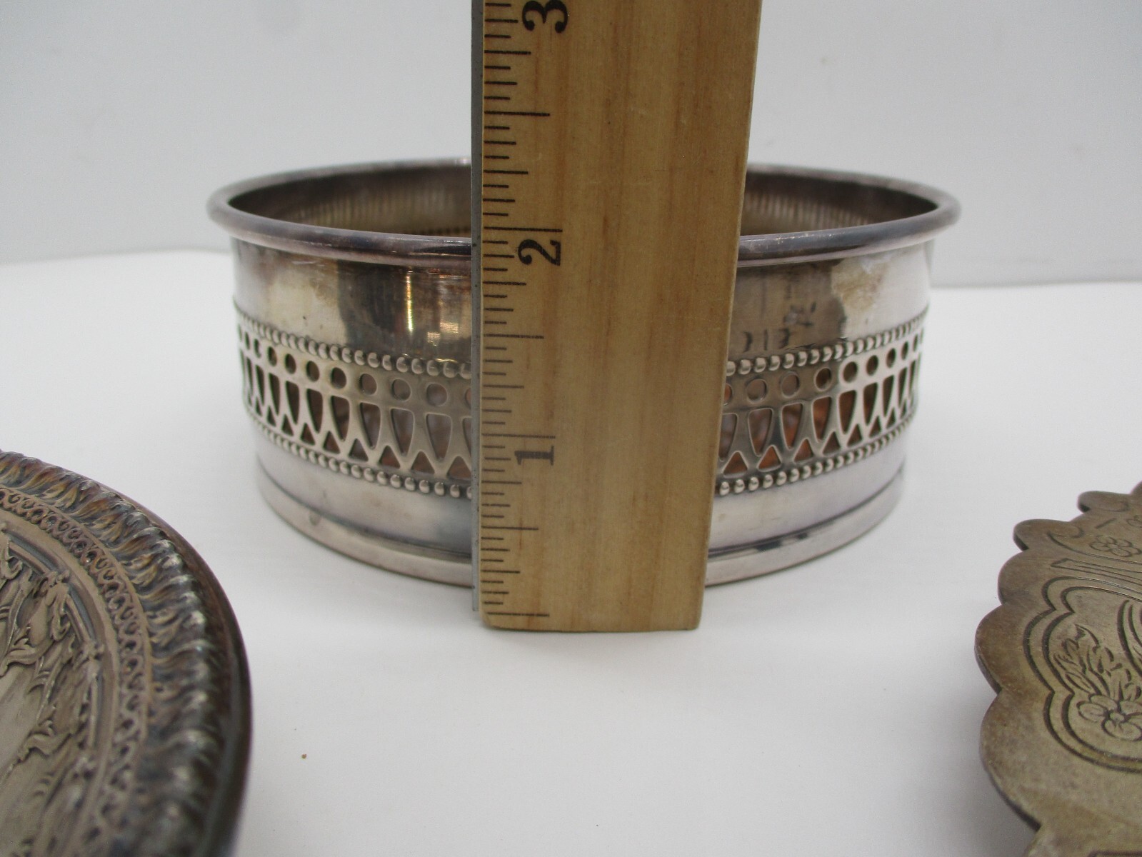 Some Silverplate Stuff, Trivet, Bowl, Wine Bottle Holder?