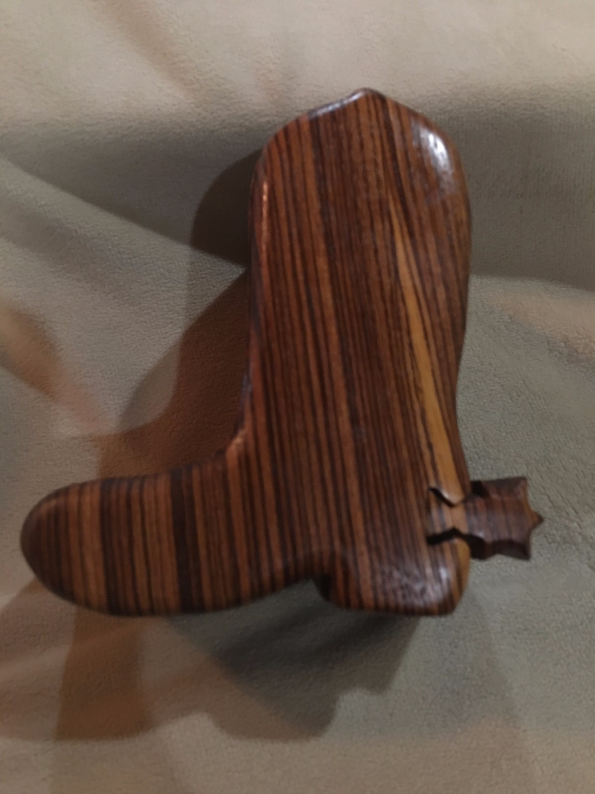 WOOD BOX - VERY UNIQUE - "BOOT DESIGN IN ZEBRA WOOD" MINT CONDITION