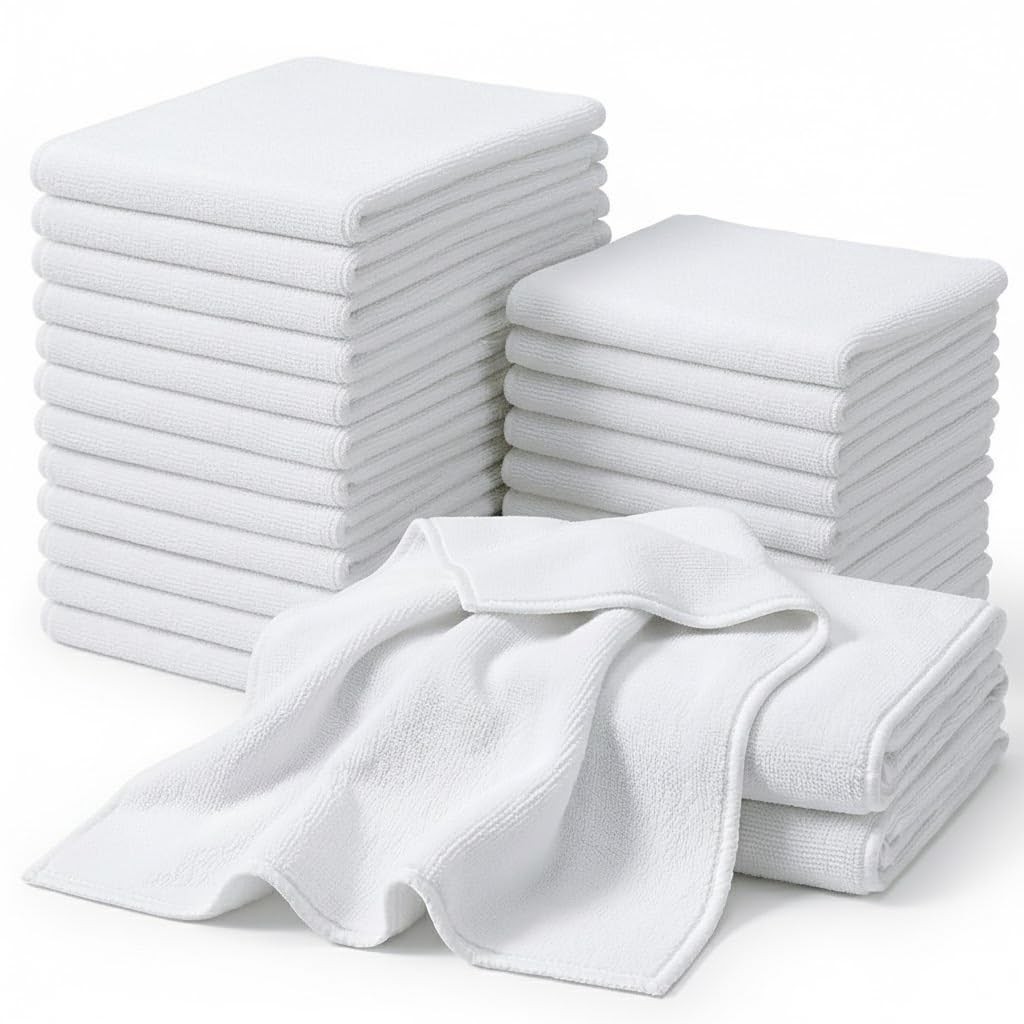 14x14 Inch 30 Pack 280GSM Microfiber Cleaning Cloths, White