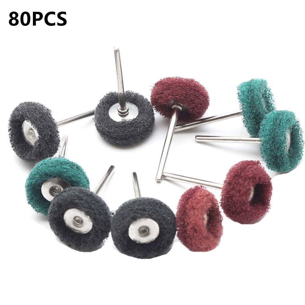 80Pcs Mini Abrasive Buff Wheel Grinding Polishing Shank Craft Bits Rotary Tool r