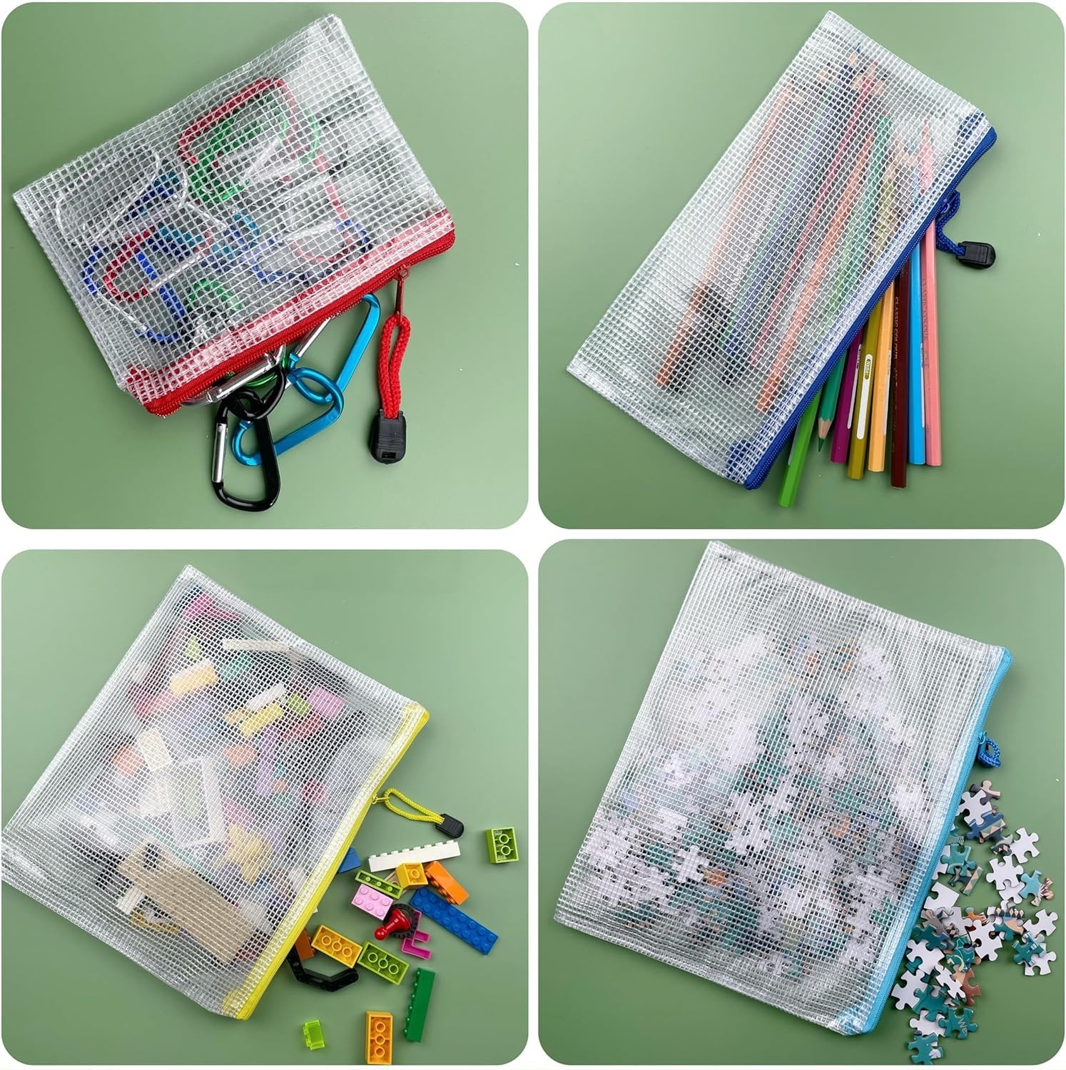Multicolor Plastic Mesh Zipper Pouch Zip File Folder Bag 6x8 Inch 24 PCS
