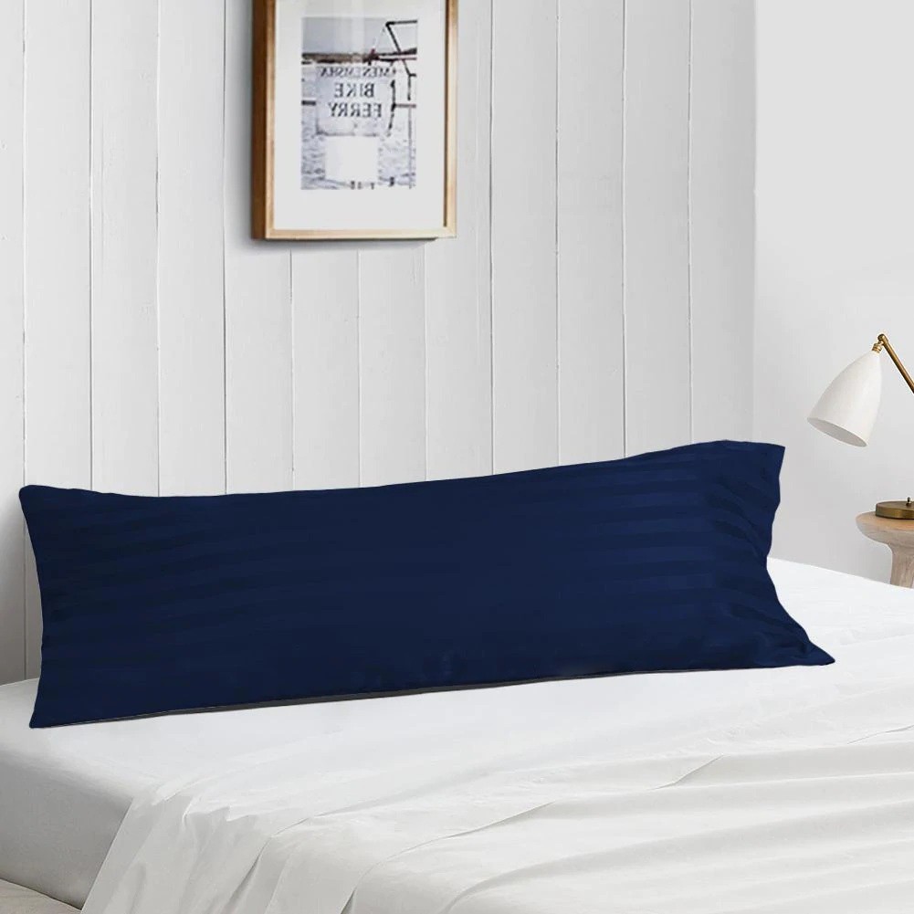 Egyptian Cotton Queen Size Pillow Case Set Navy Blue Stripe 600 TC Free Shipping