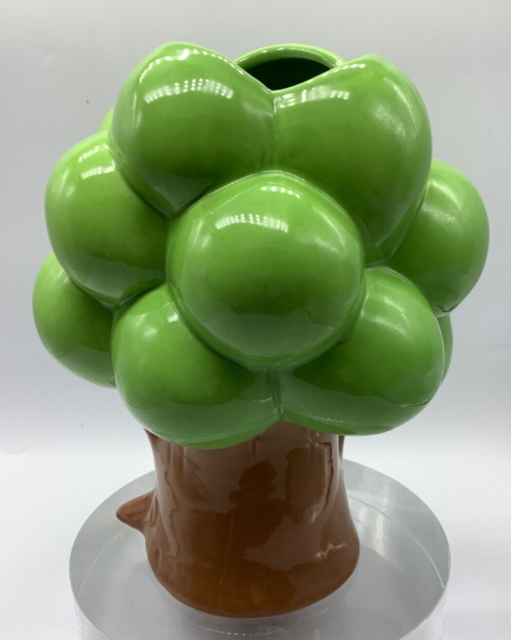 Ceramic Planter Grove Tree Shaped w/Smiley Face, Streamline Imagined, 7.25” Tall