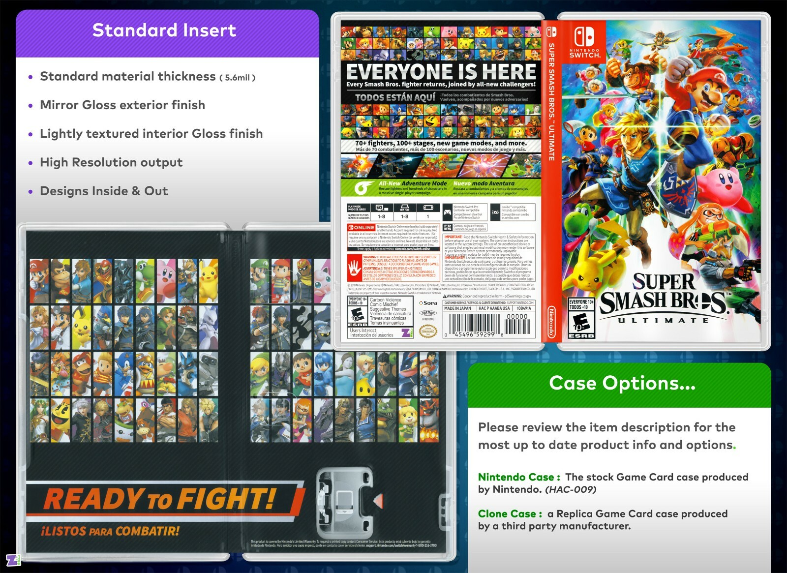 Super Smash Bros Ultimate: Replacement Cover Art Insert & Case Nintendo Switch