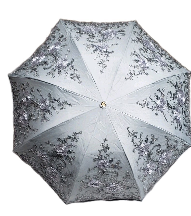 Fancy Umbrella Parasol Silver Sequined Embellished Wedding Formal Photos