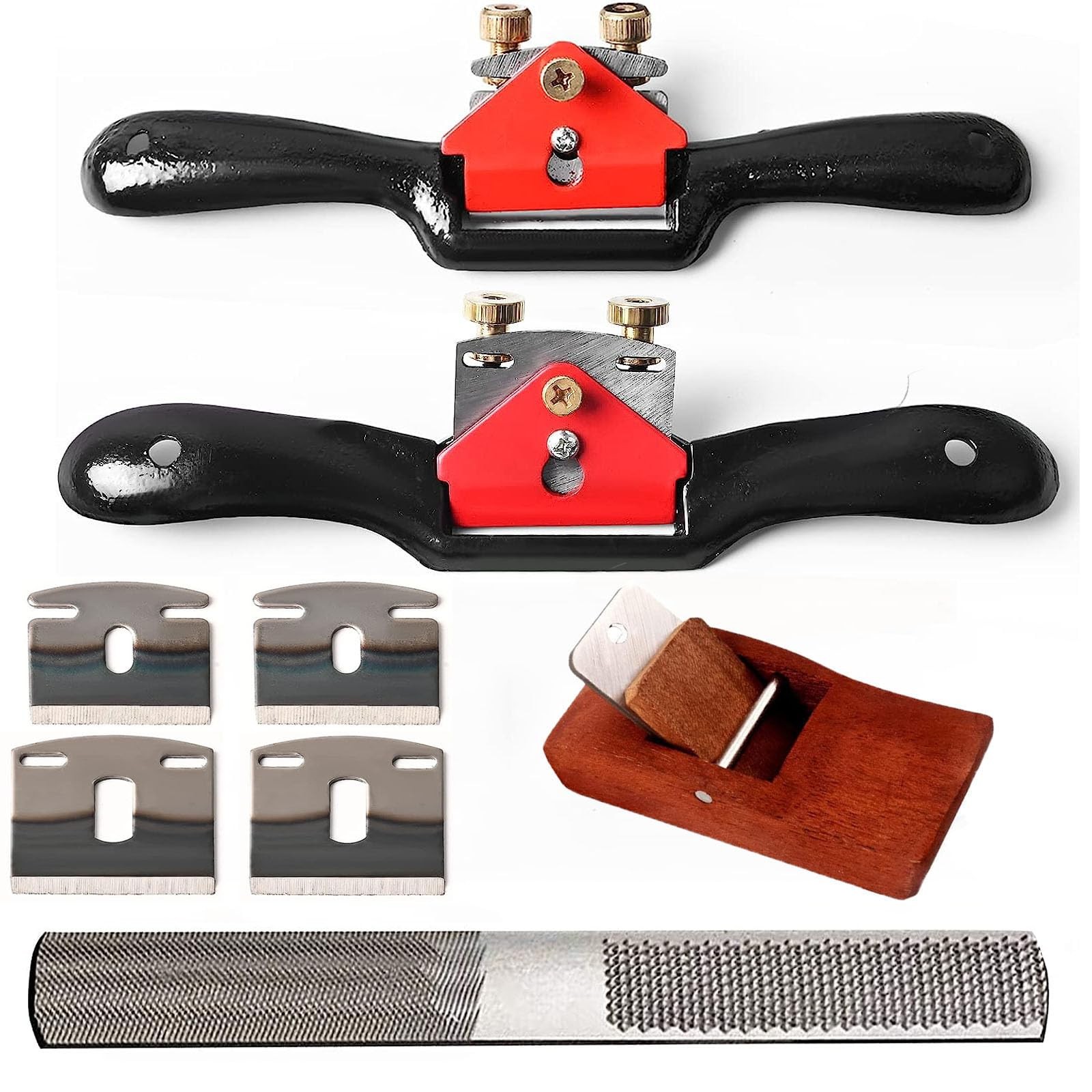 Adjustable Spokeshave Set - 2pcs Spokeshave, 6pcs Metal Blade, Portable Black