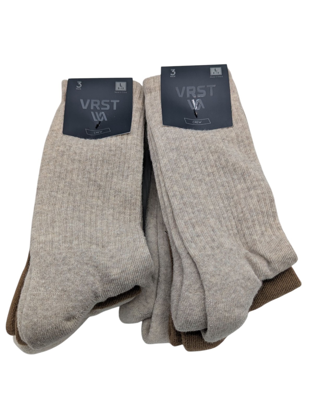 6 Pair VRST Men's Size 8-13 Arch Support Half Cushion Crew Socks Brown/Tan/Sand