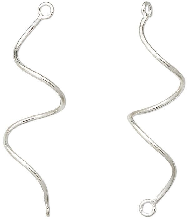 Link, Fine Silver, 2 Sterling Silver 30x10mm Curved Swirl Link Earring Connector