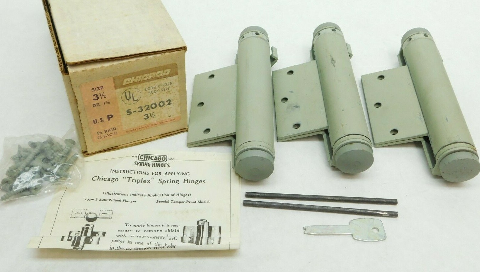 Set of 3! Gray McKinney Chicago S-32002 3-1/2" Spring 847H Hinges Door Closer ES