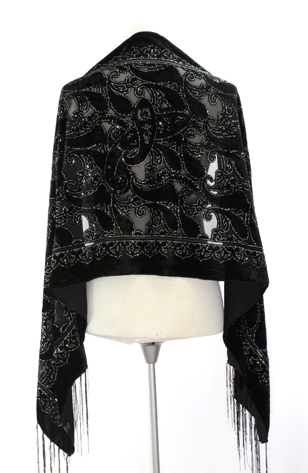 Elegant Style All Black Floral Color Flower Silk Burnout Velvet Shawl Scarf Wrap