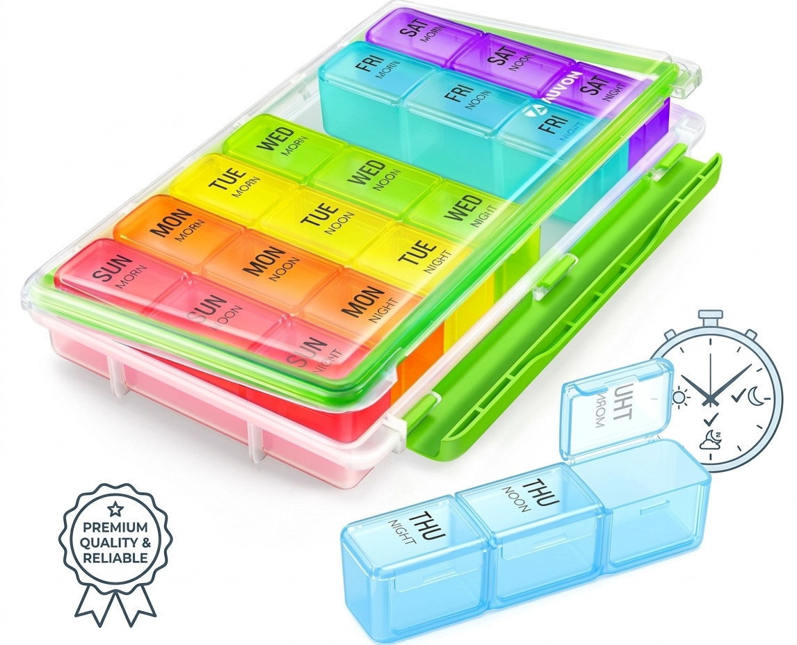 Large Weekly Pill Organizer 3 Times a Day - Moisture-Proof Travel Vitamin Box