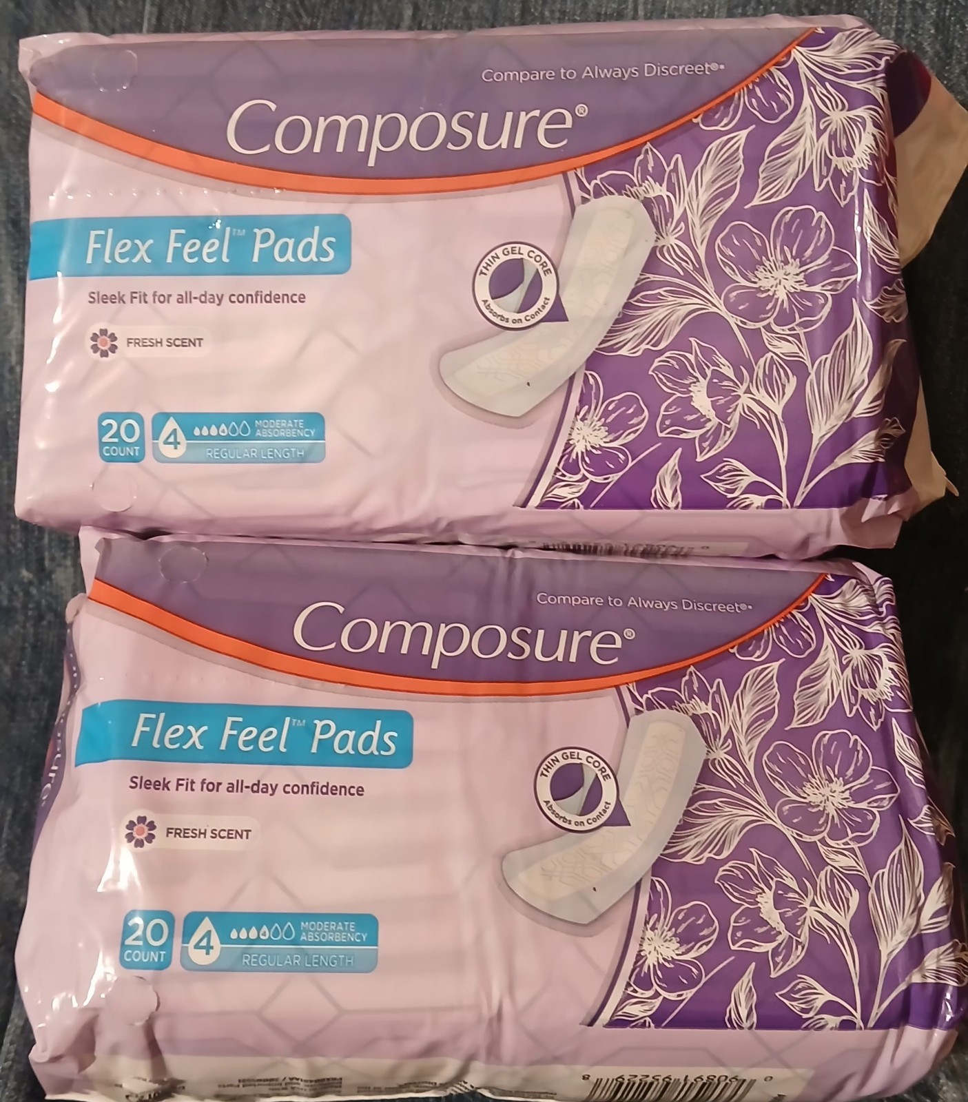 Composure Flex Feel Pads 2pk (Moderate Absorbency 4) Regular length