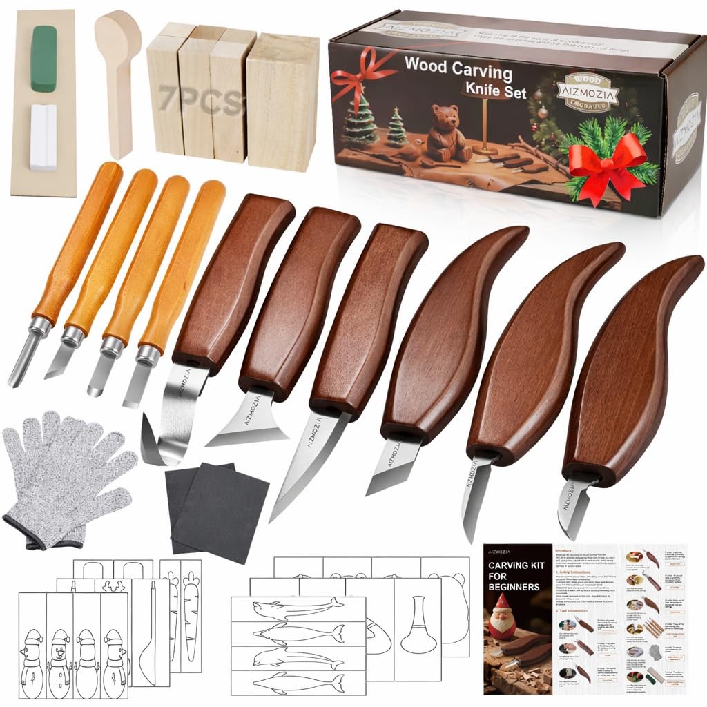 AIZMOZIA Wood Carving Kit for Beginners – 25pcs Whittling regular, Brown