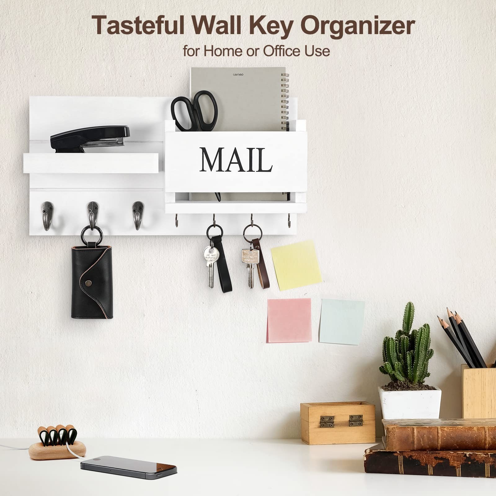 Lwenki Mail Organizer for Wall Mount – Key Holder with Shelf Includes Lett