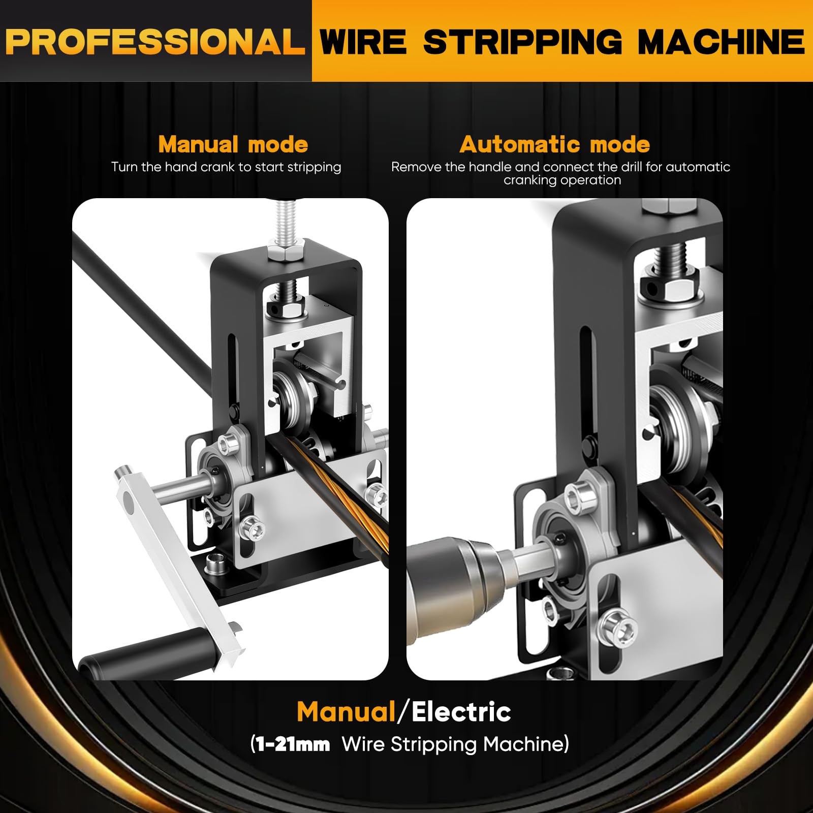 Wire Stripper Machine wire gauges 0.04’’- 1’’, Drill-Powered/Manual Dual-mode...