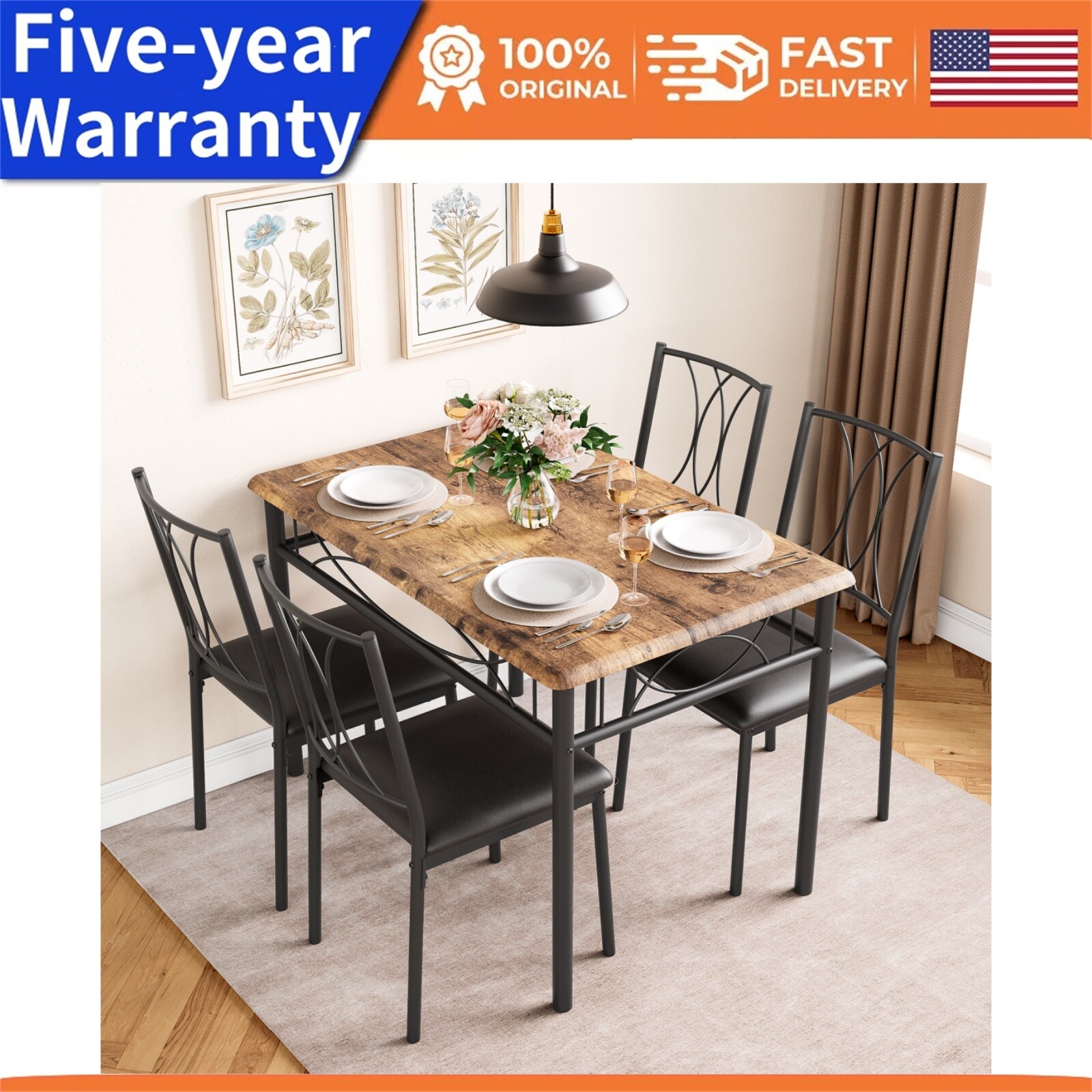 ☑️4pack Dining Table Set Kitchen Table and 4 Upholstered Chairs for Dining Room