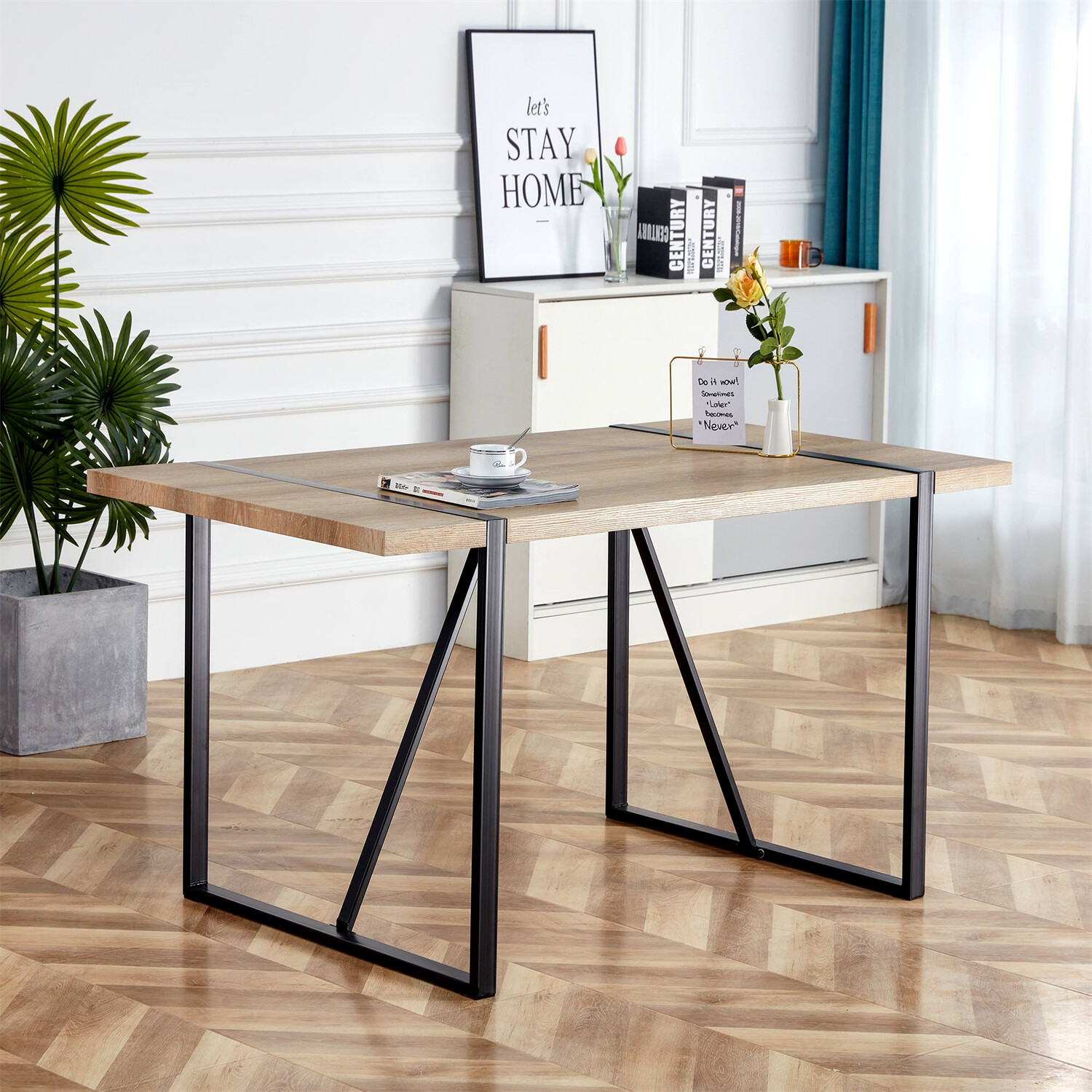 Dining Table Wood Table Kitchen Rectangular Table For 4-6 Person Rustic Brown