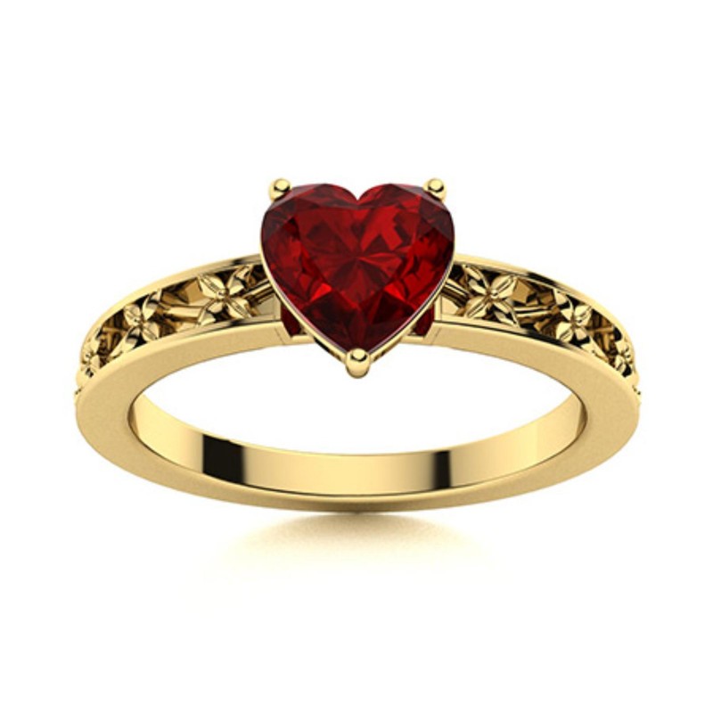 Heart Garnet Gemstone Boho Solitaire Womens Gift January Ring 925 Silver