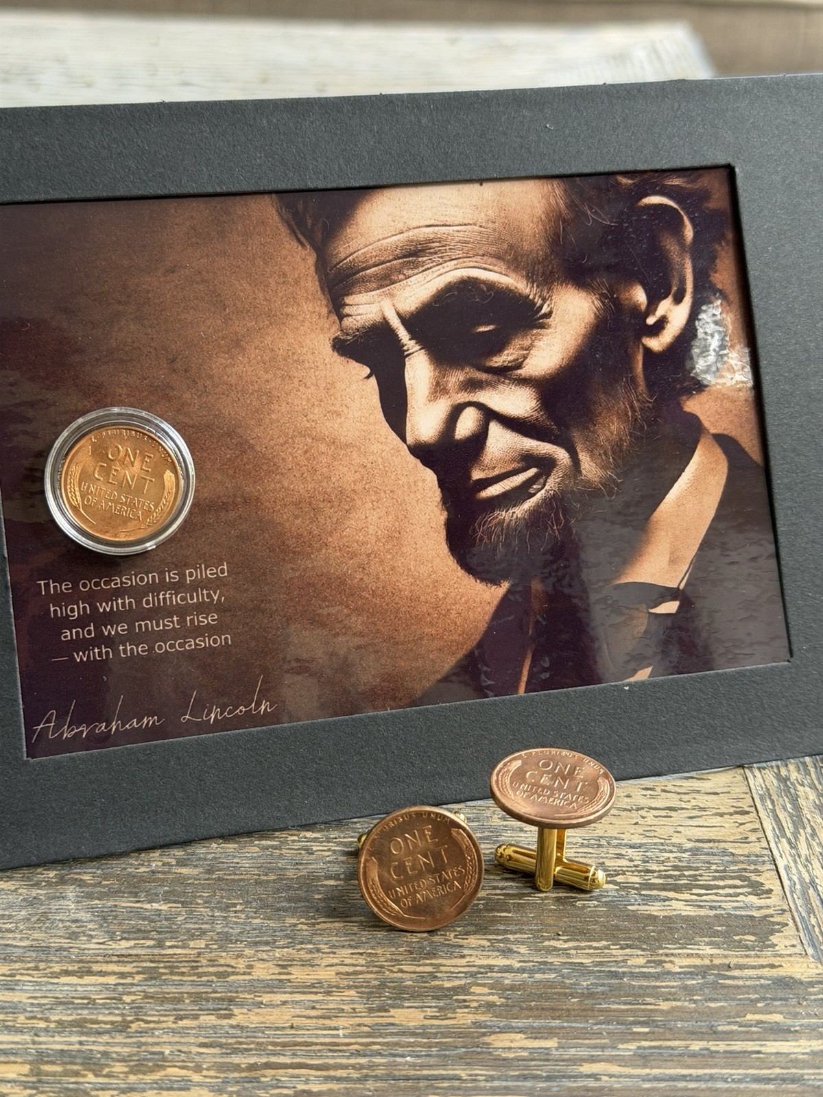 🔥 ESTATE FIND SALE - Lincoln Penny - Gift BU Cent Display & Penny Cuff Links