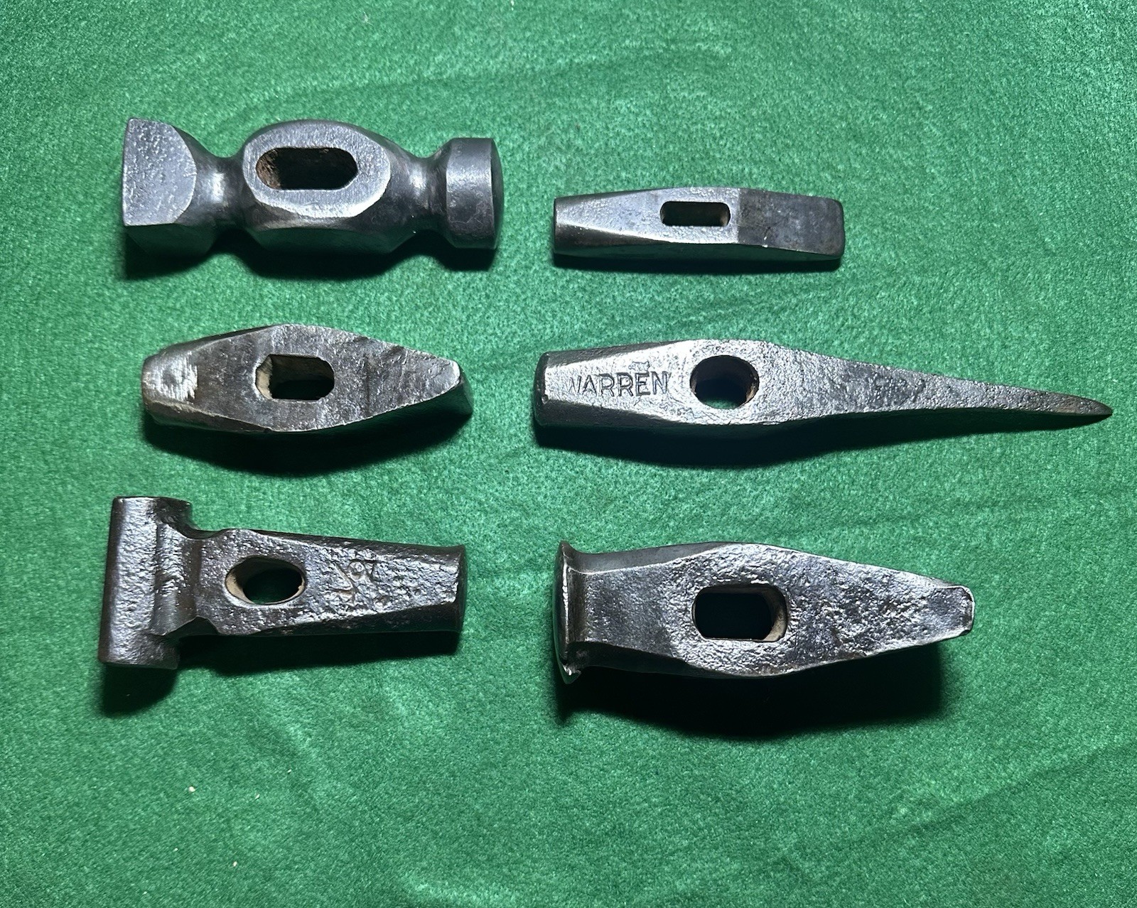 Lot of 6 Vintage Blacksmith Hammer Heads – Warren, Maydole, & Rare Unmarked