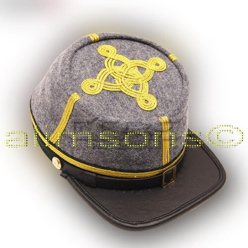 Civil War Confederate Grey Majors leather peak kepi with Green Band-ALL SIZES!!