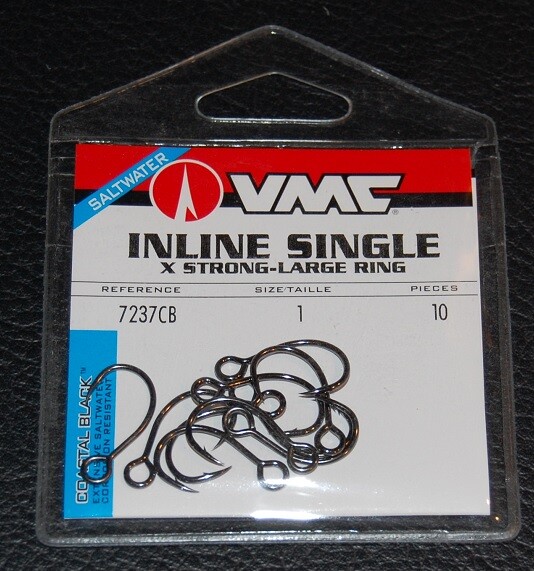 VMC 7237 Inline Single Hooks Size 1 Coastal Black Pack of 10 7237CB-01