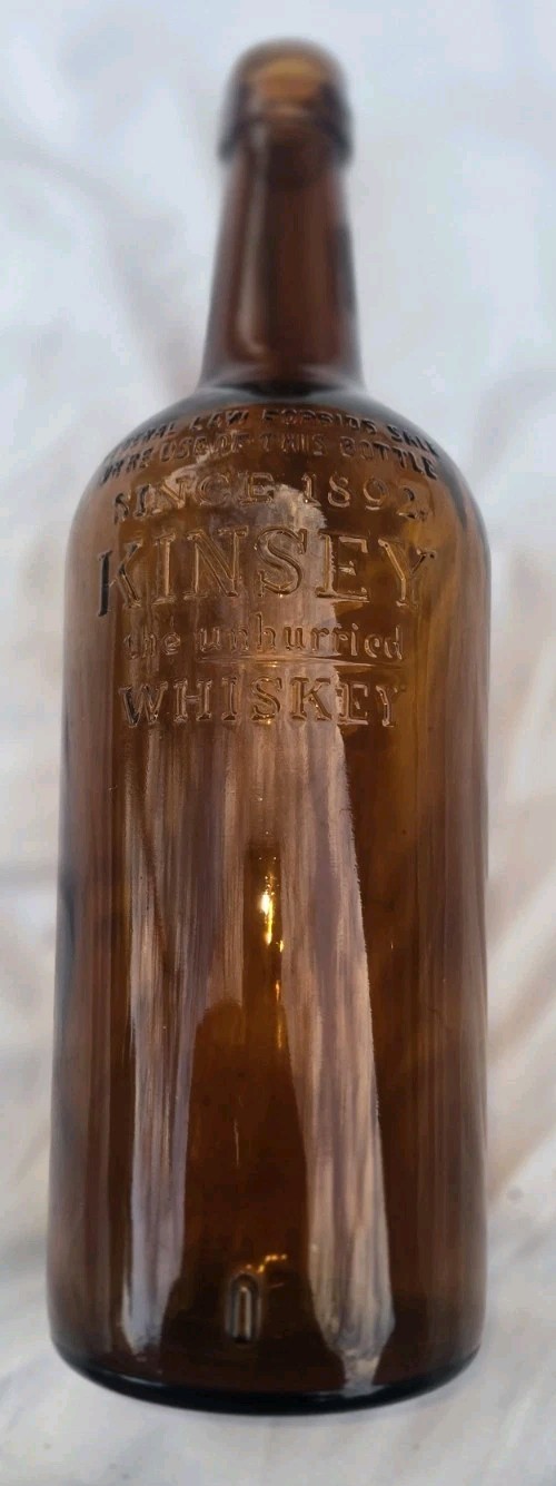 Vintage Kinsey The Unhurried whiskey bottle beautiful Amber Glass 1 One Quart.