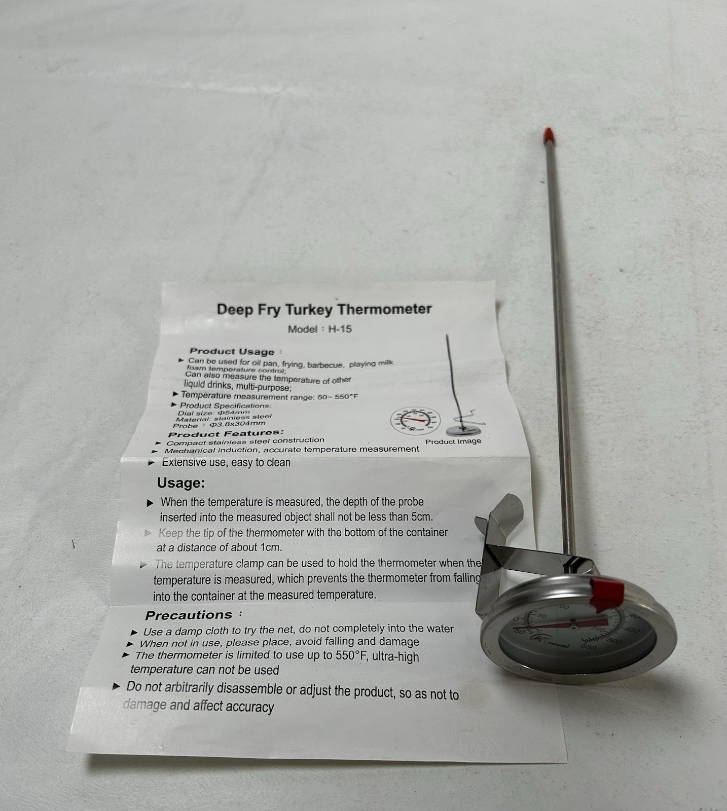 12" KK Thermo Meat Cooking Thermometer Stainless Steel BBQ Grill Turkey Deep Fry