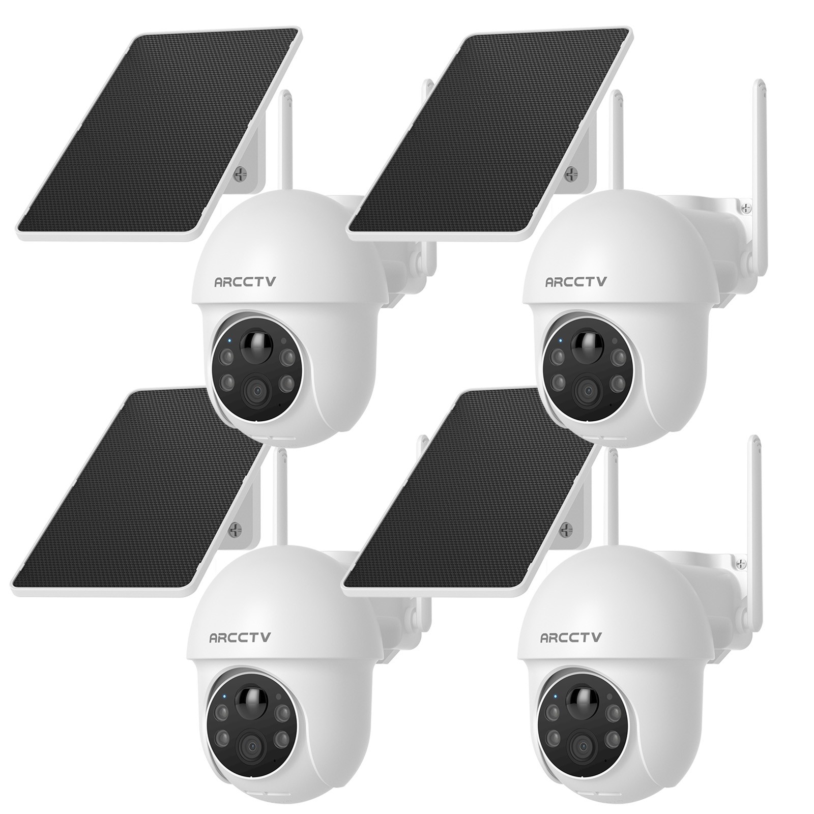 Solar Security Camera Wifi 6 3MP 360° PTZ Wireless Audio IR Outdoor 4 Pack