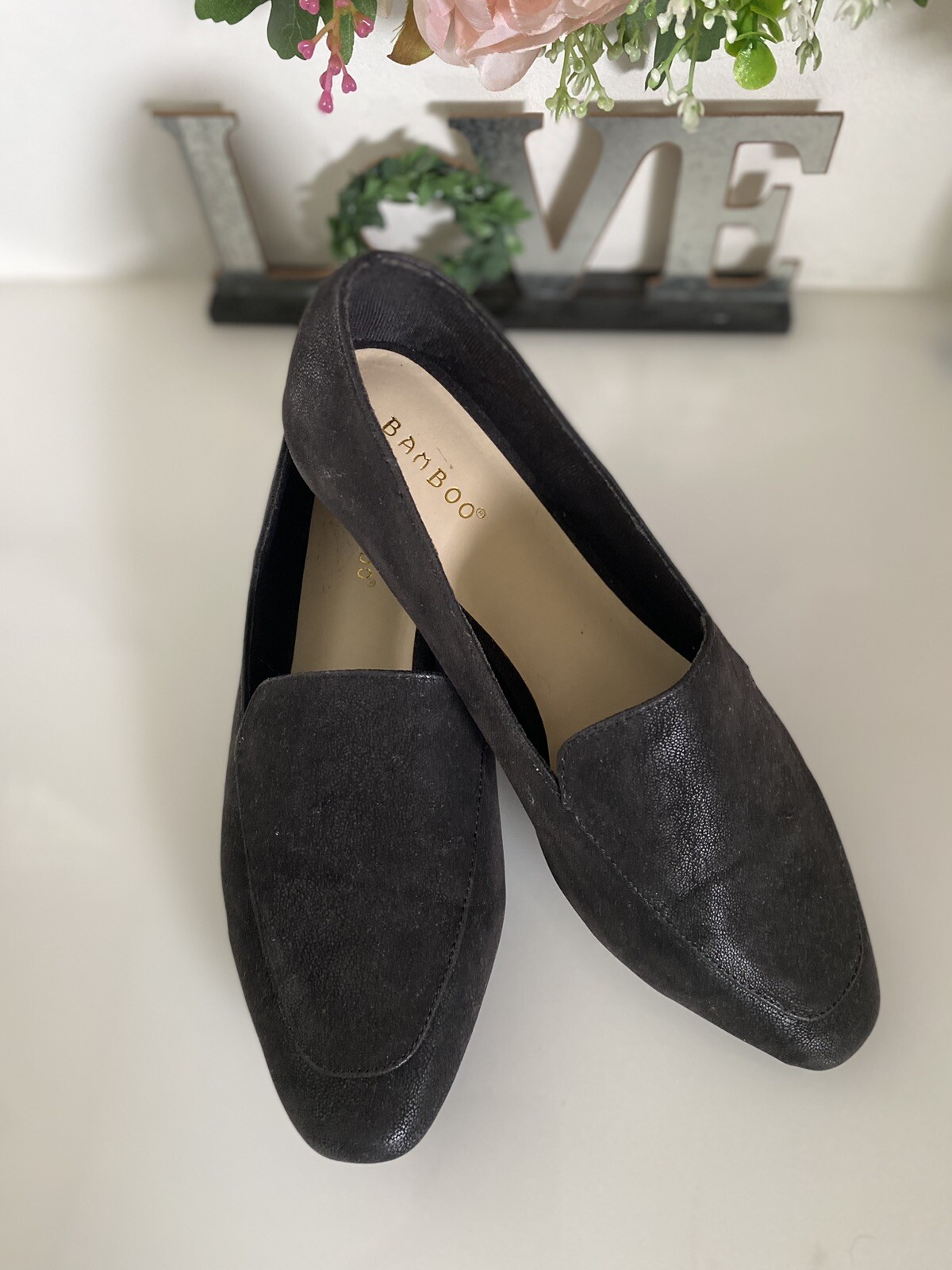 Bamboo Womens Purist 05 Black Faux Leather Flat Slip On Loafer Shoes Size 9 NWOT