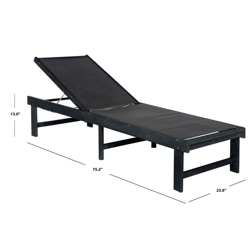 Outdoor Lounge Chair Adjustable Reclining Acacia Wood Textilene Garden Furniture