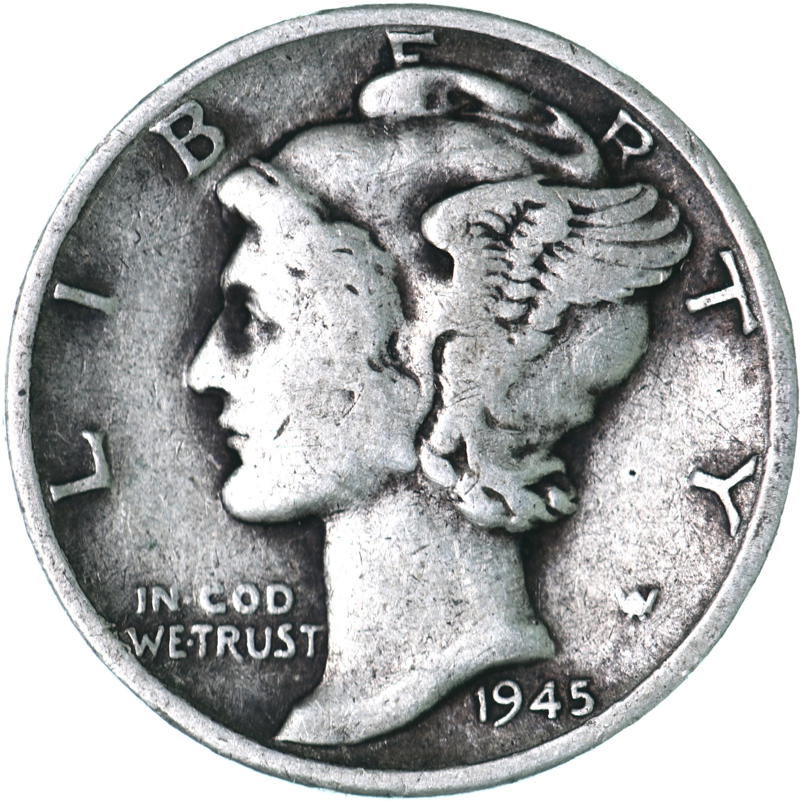 1945 (P) Mercury Dime 90% Silver Very Good VG