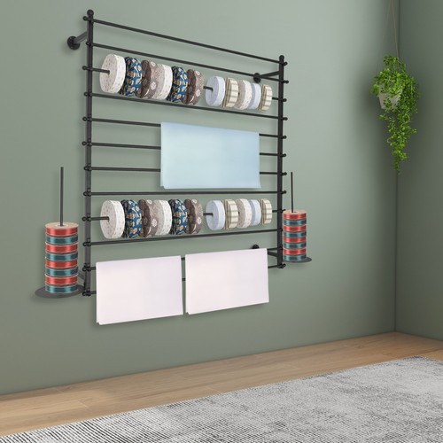 Black Wall-Mounted Iron Display Rack Wrapping Paper Ribbon Holder Organizer NEW