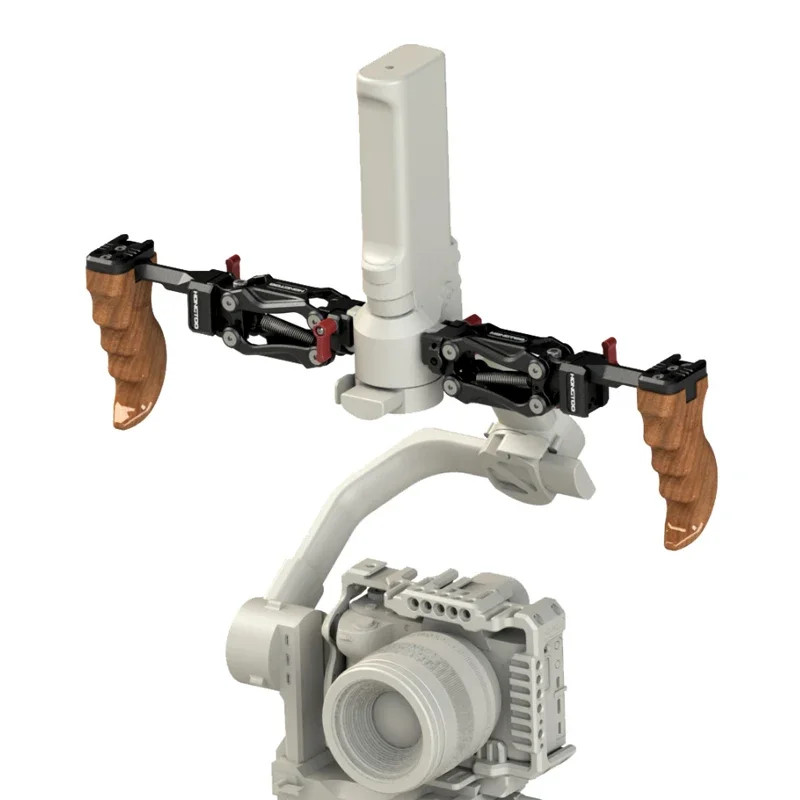 HONGTOO Dual Hand Grip Shock Absorber with NATO Wooden Handles for DJI RS4/ RS3