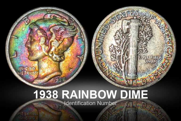1938  Mercury Silver Dime Rainbow Hues Colorfully Toned