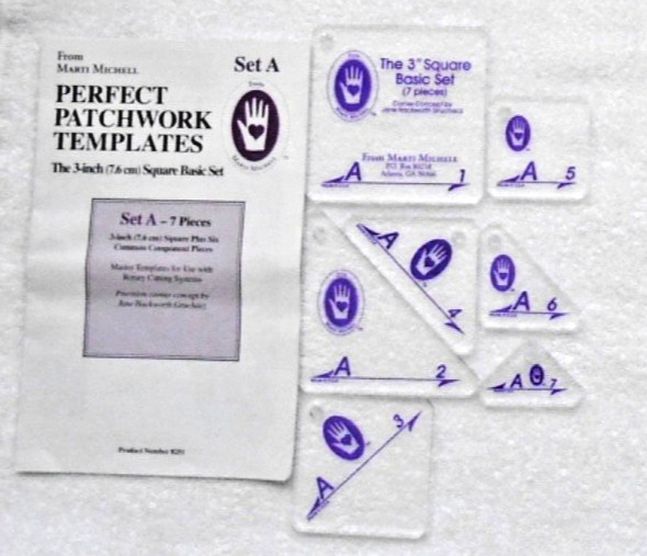 MARTI MICHELL PERFECT PATCHWORK TEMPLATE SET A - 3 INCH (7.6CM) SQUARE BASIC SET