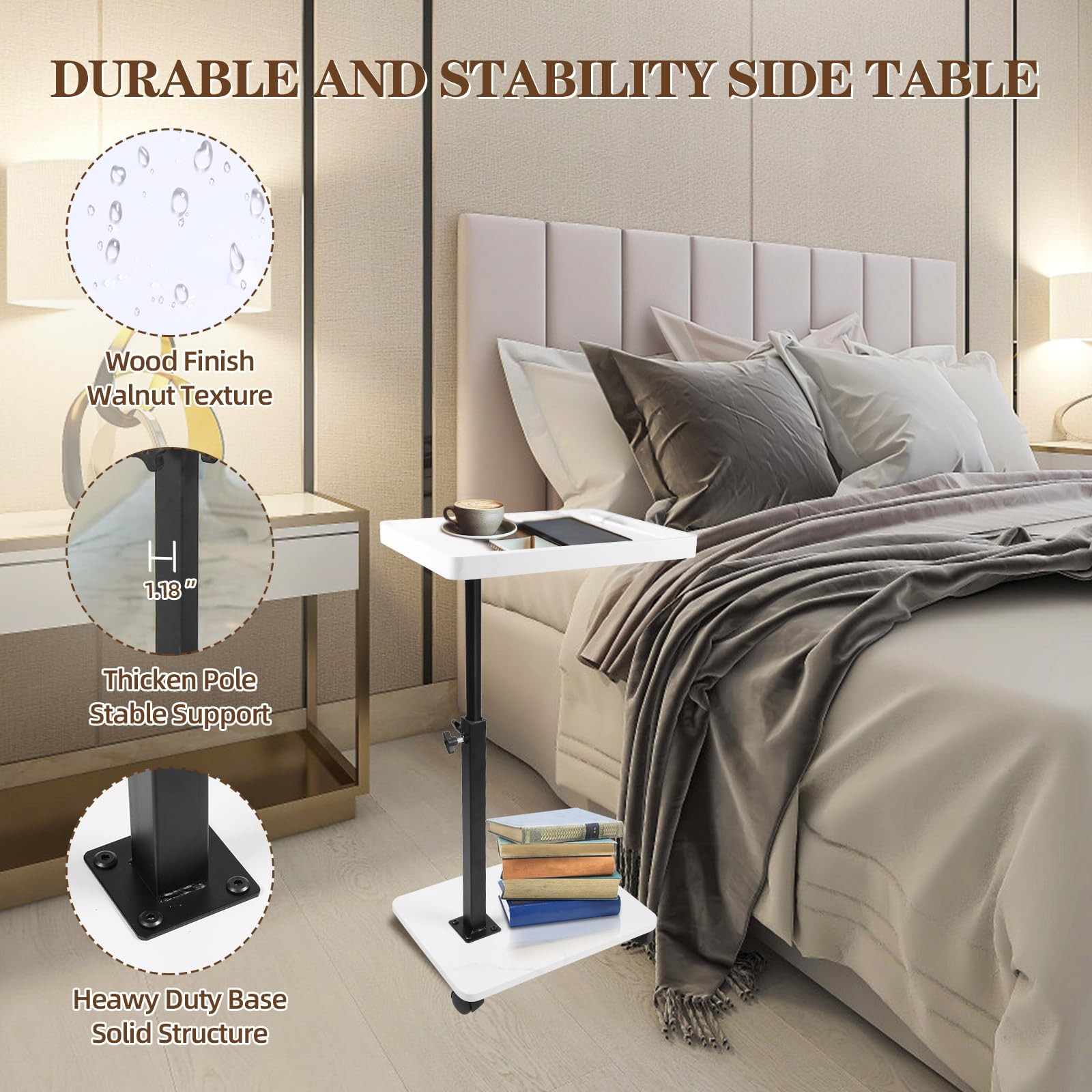 C Table Side Table End Table Adjustable Height，C Shaped End for Couch，Snack T...