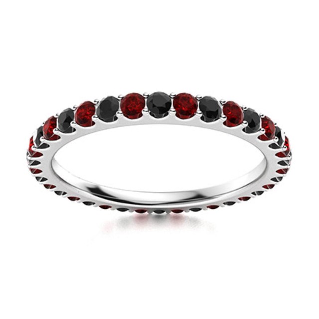 2MM Round Shape Garnet & Black Spinel 925 Sterling Silver Full Eternity Ring
