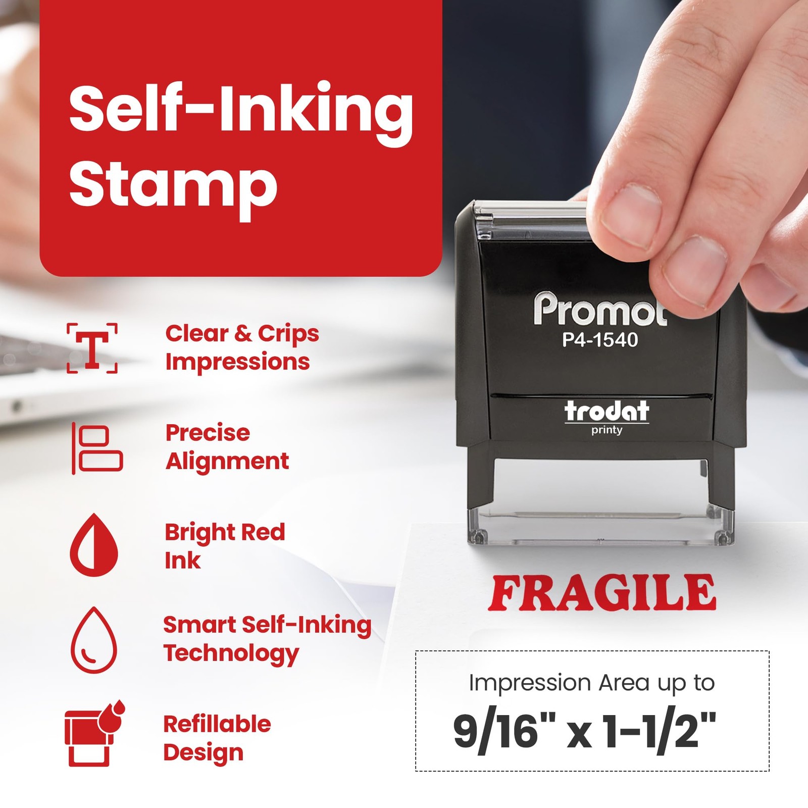 Fragile - Self Inking Rubber Stamp - Ink Stamps