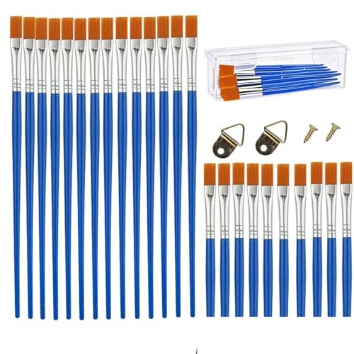50 Pcs Boxed Paint Brushes, Washable Flat and Round Art Brushes, Flat Head