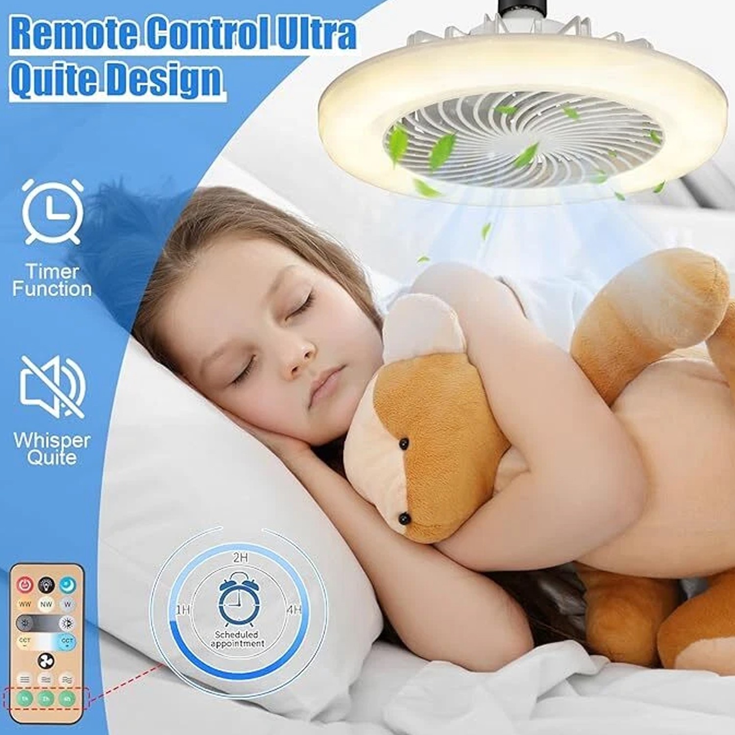10" Adjustable E27 Socket Ceiling Fan Light 3-Color Temp LED Chandelier w/Remote