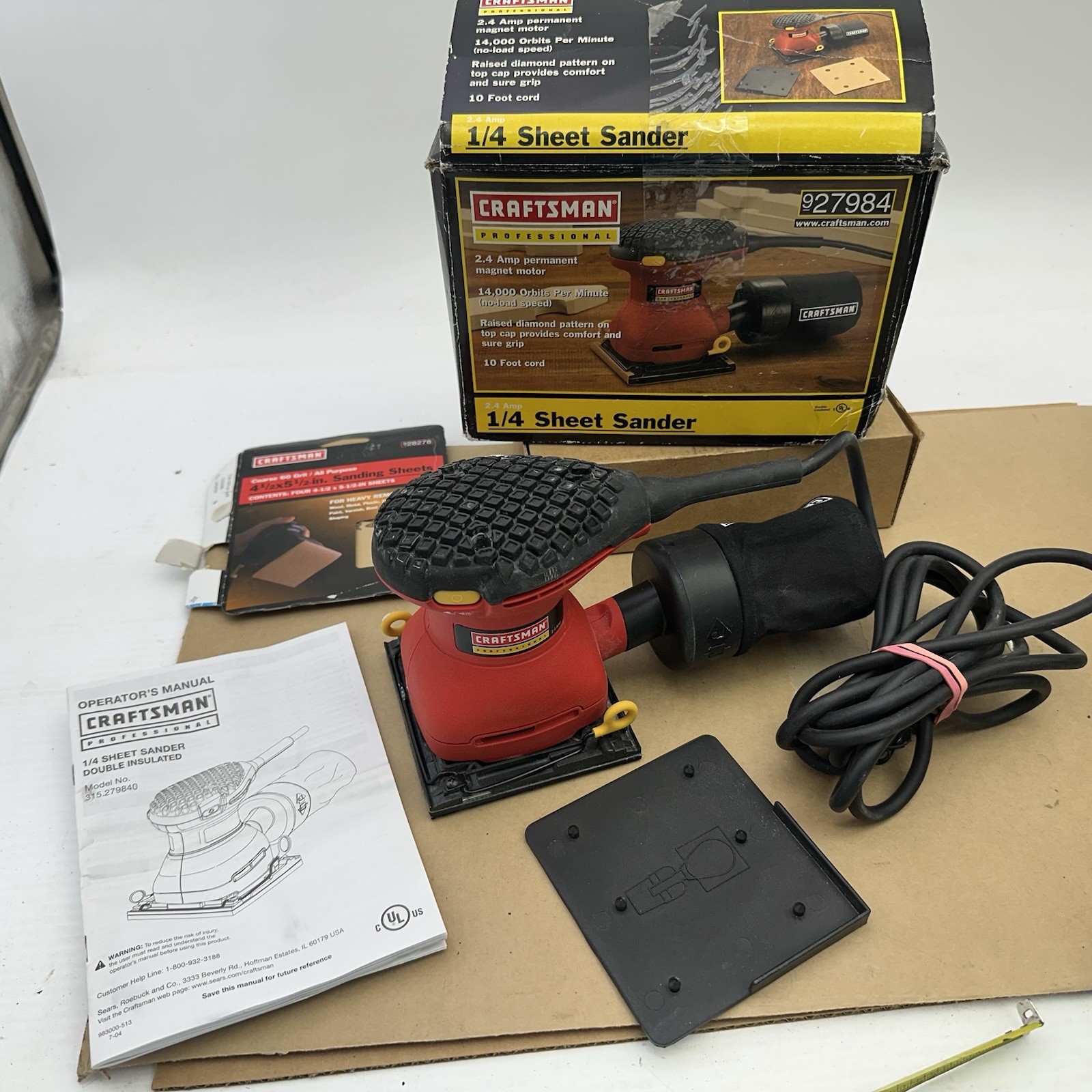 Craftsman Professional 2.4 Amp 1/4 Sheet Finishing Sander With Dust Catcher VGUC