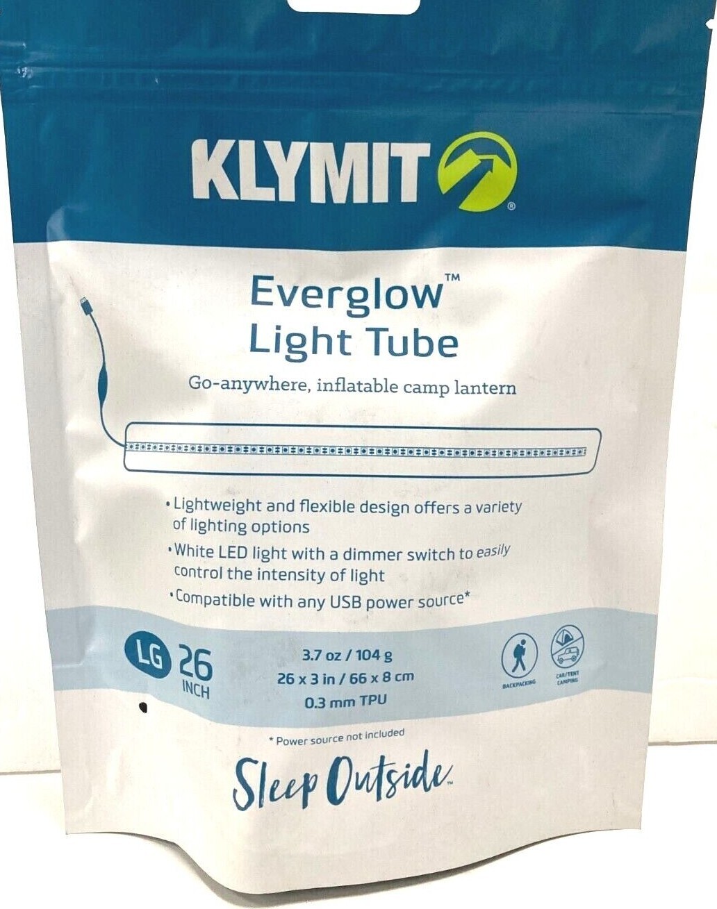 Klymit Everglow LED Light, Inflatable Camping Lantern, USB Dimmable, 6000K
