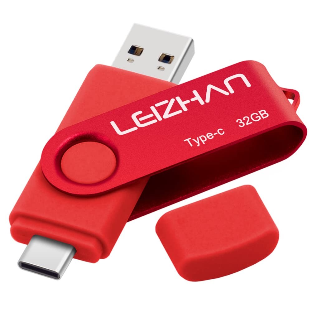 leizhan 32GB USB-C Flash Drive, Type-C USB Drive 32GB(Type-C&USB 3.0), Red