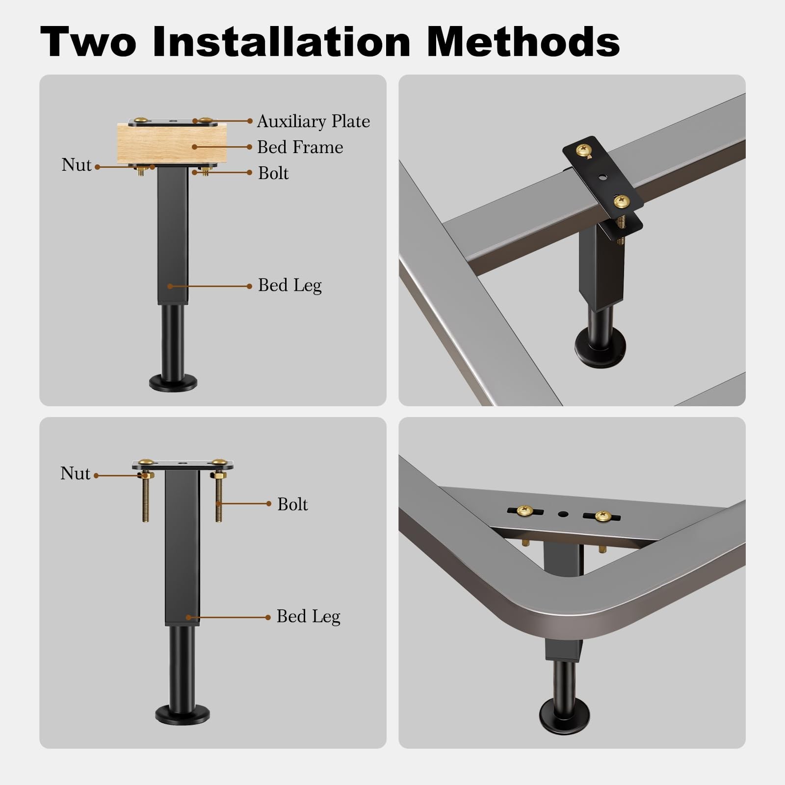 6PCS Adjustable Height Bed Support Legs, Heavy Duty Metal Bed Frame Support L...