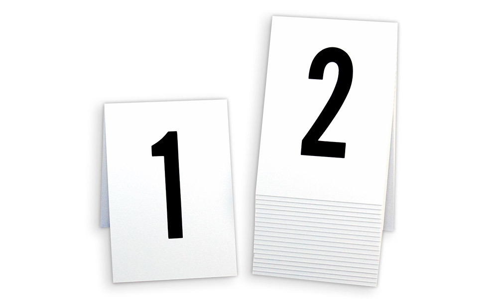 Plastic Catering Markers 1-100 Tent Style, White w/ black number, Free shipping