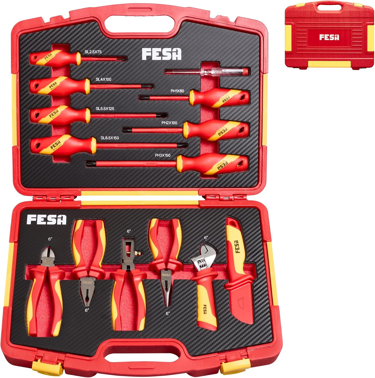 Insulated Electrician Tool Set - 1000V 14-Piece Insulated Tool Set with 7 Insula