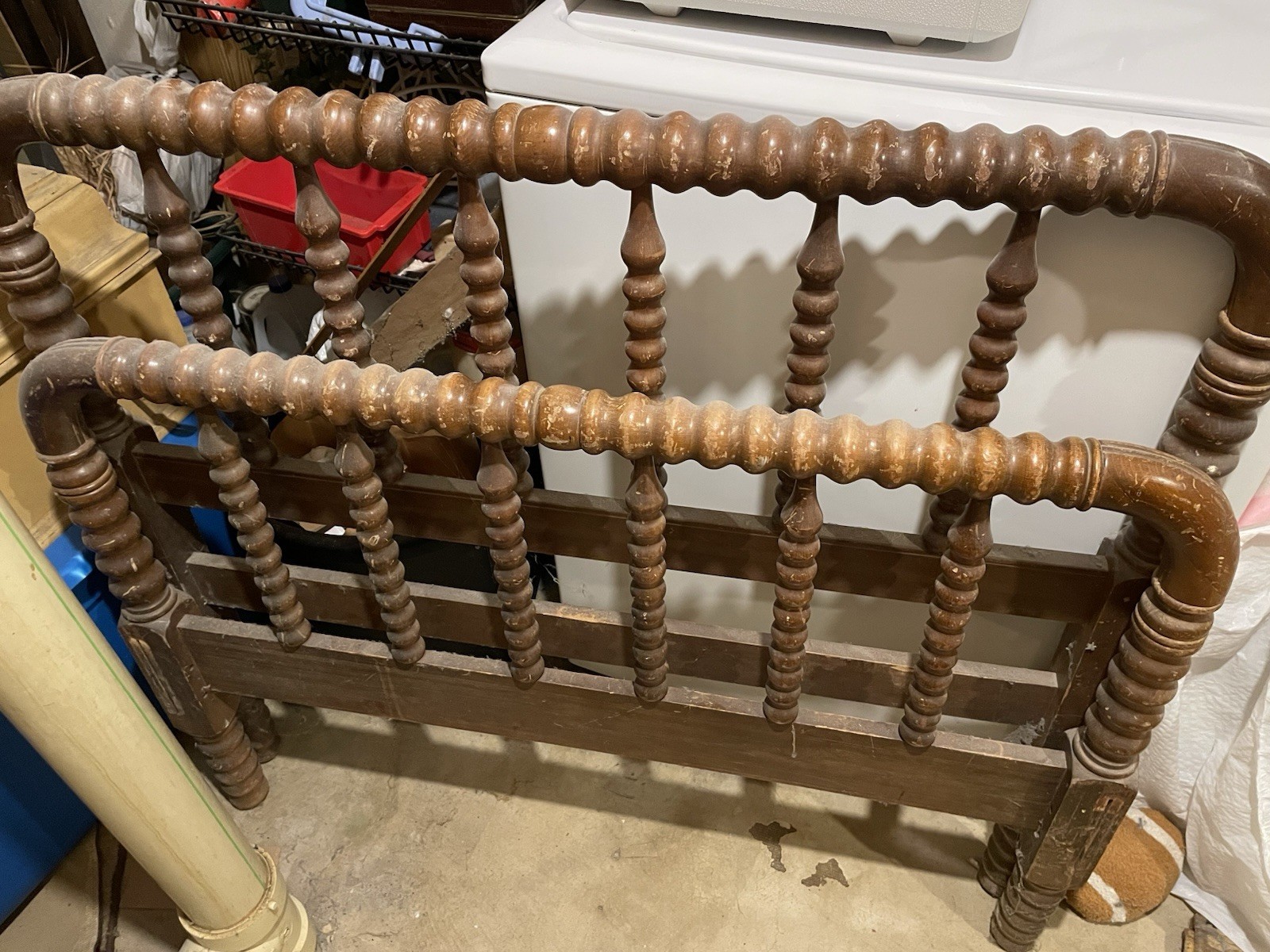 Antique Wood Spindle Twin Bed Frame Headboard Footboard Side Rail Hardware Brown