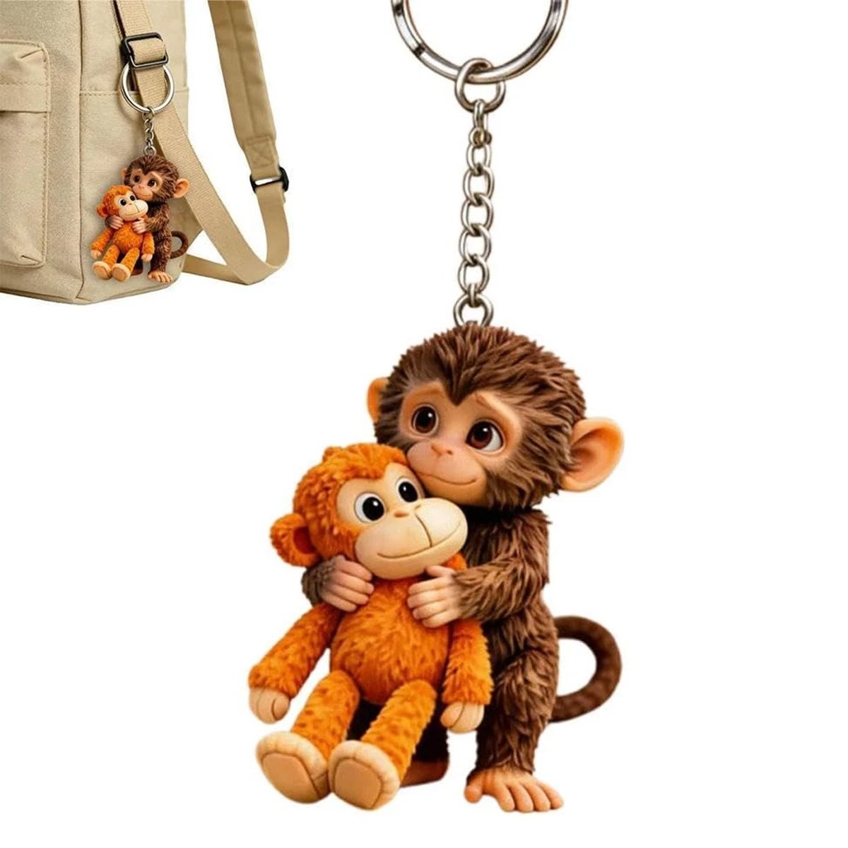 3D Punch the Monkey Keychain Plush Toy Bag Charm Cute Ape Backpack Accessory Gi