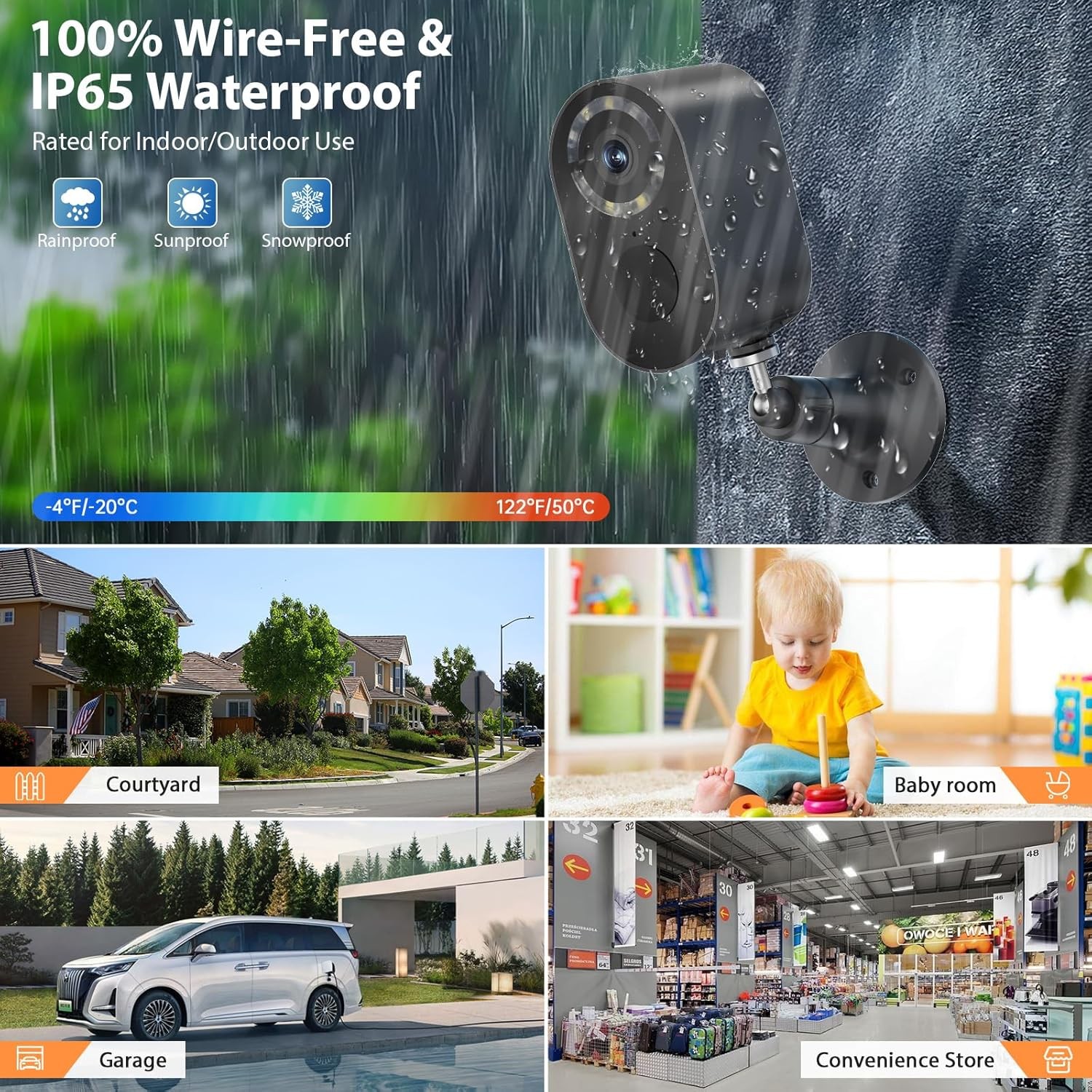 3MP Solar Camera, Security Cameras Wireless Outdoor, 2K Battery Powered WiFi Cam
